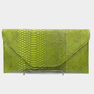 Green Animal Print Crocodile Skin Patterned Envelope Clutch Bag